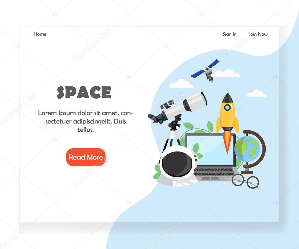 Space vector website landing page design template