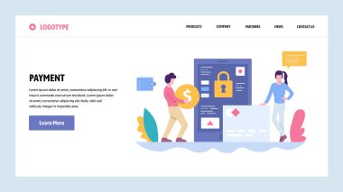 Vektör web sitesi degrade tasarım şablonu. Online para ödeme. Dijital bankacılık ve güvenli ödeme. Web sitesi ve mobil geliştirme için açılış sayfası kavramları. Modern düz illüstrasyon.