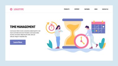 Vektör web sitesi degrade tasarım şablonu. Zaman yönetimi kavramı. İş Projesi son tarihi. Web sitesi ve mobil geliştirme için açılış sayfası kavramları. Modern düz illüstrasyon.