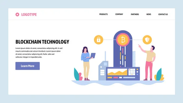 Vector web site gradient design template. Blockchain technology and cryptocurrency. Online digital money, bitcoin, ethereum. Landing page concepts for website and mobile development. illustration. — Stock Vector