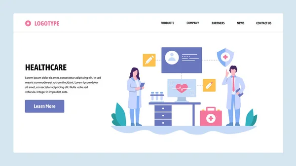 Vector web site gradient design template. Doctor and nurse in hospital, medical check up. Landing page concepts for website and mobile development. Modern flat illustration. — Stock Vector