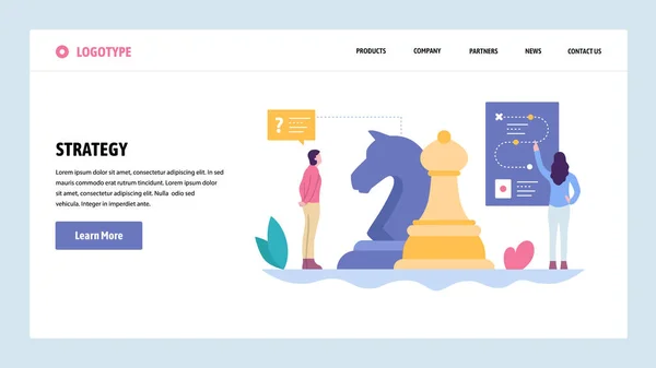 Vektor web site toning mall. Affärs- och marknadsstrategi. Verksamhet som ett schackspel. Landning sida begrepp för hemsida och mobil utveckling. Moderna platt illustration. — Stock vektor