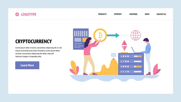 Vector web site gradient design template. Blockchain technology and cryptocurrency. Online digital money, bitcoin, ethereum. Landing page concepts for website and mobile development. illustration. — Stock Vector