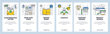 Web sitesi onboarding ekranlar. Yeni proje başlatmak, lehte ve konsensüs menü vektör banner Şablon Web sitesi ve mobil uygulama geliştirme için. Modern düz tasarlamak.
