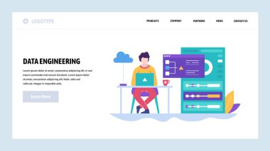 Vektör web sitesi tasarım şablonu. Yazılım geliştirme, coder işe dizüstü. Web sitesi ve mobil geliştirme için açılış sayfası kavramları. Modern düz illüstrasyon.