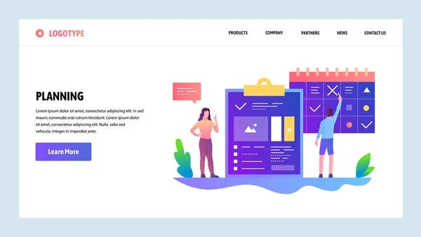 Plantilla de diseño del sitio web del vector. Gerente de tareas y gestión de horarios. Conceptos de landing page para desarrollo web y móvil. Ilustración plana moderna . — Vector de stock