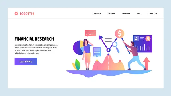 ベクター web サイト デザイン テンプレートです。金融研究。お金の管理とお金の投資。ウェブサイトやモバイル開発の着陸ページ概念。モダンなフラット図. — ストックベクタ