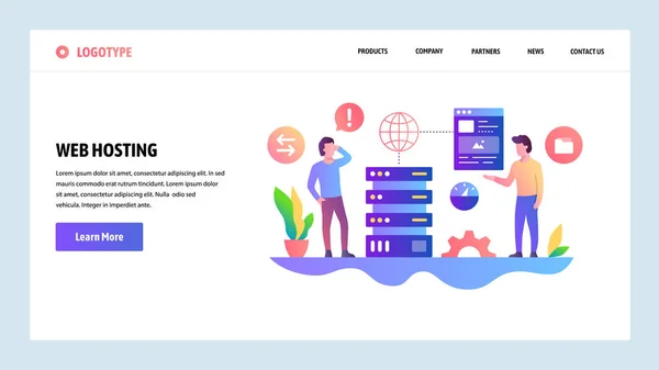 Modello di design del sito web vettoriale. Web hosting e datacenter. Concetti di Landing page per lo sviluppo di siti web e dispositivi mobili. Illustrazione piatta moderna . — Vettoriale Stock