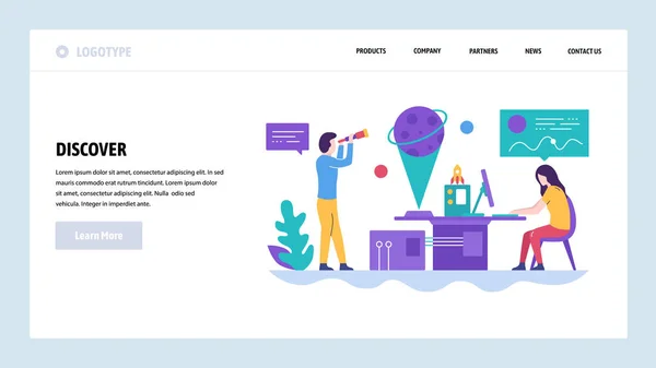 Plantilla de diseño del sitio web del vector. Laboratorio de investigación científica, astronomía y física. Conceptos de landing page para desarrollo web y móvil. Ilustración plana moderna . — Vector de stock