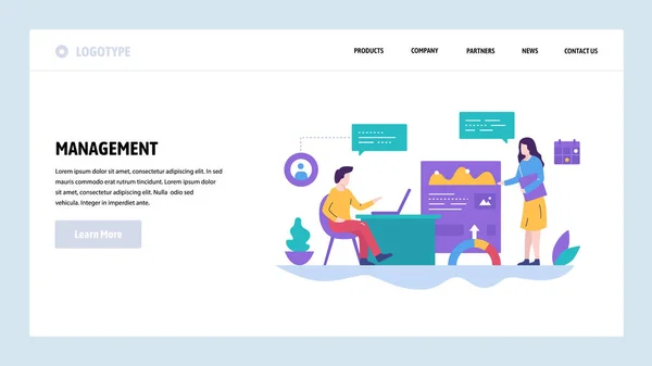 Шаблон векторного дизайна сайта. Управление бизнесом, деловая встреча, презентация финансовых отчетов. Концепции страниц посадки для веб-сайта и мобильных разработок. Современная плоская иллюстрация . — стоковый вектор