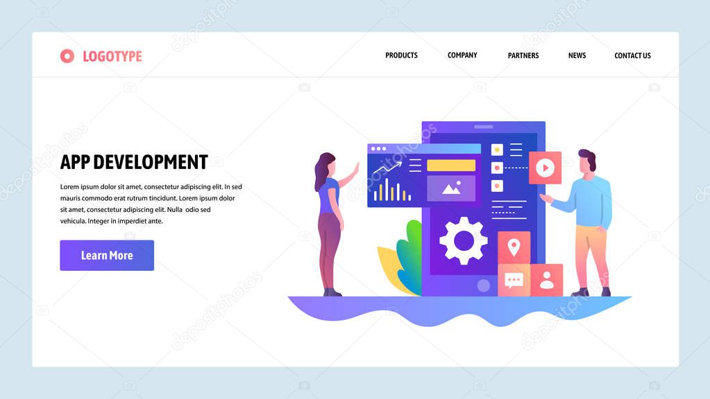 Vector web site design template. App development, Mobile UI UX design, dashboard. Landing page concepts for website and mobile development. Modern flat illustration.