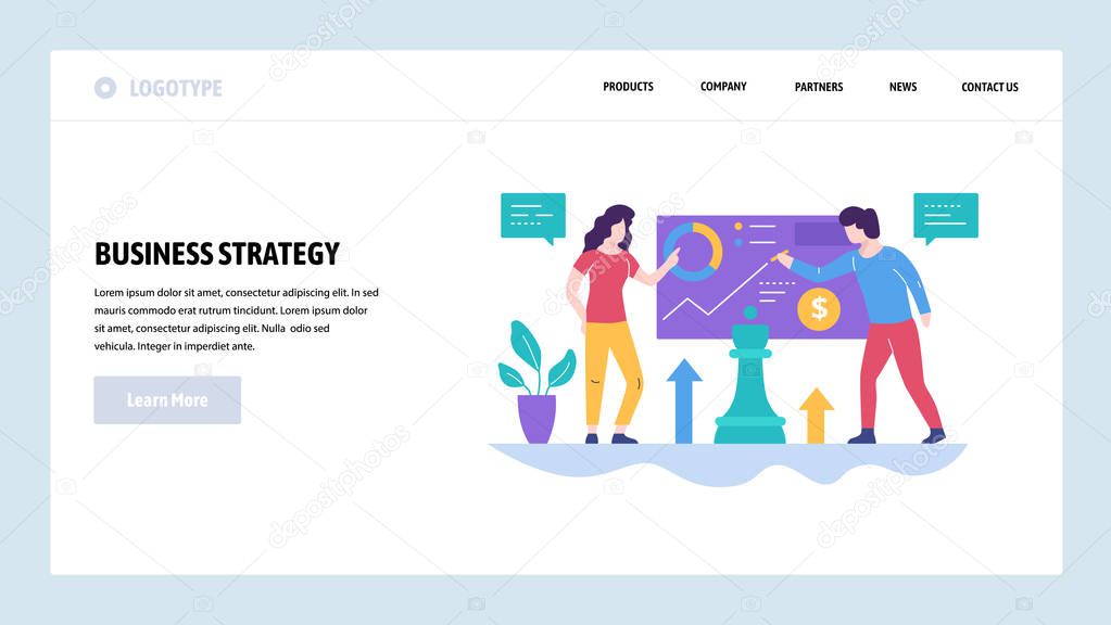 Vector web site design template. Business strategy and financial consulting. Marketing plan and business growth. Landing page concepts for website and mobile development. Modern flat illustration.