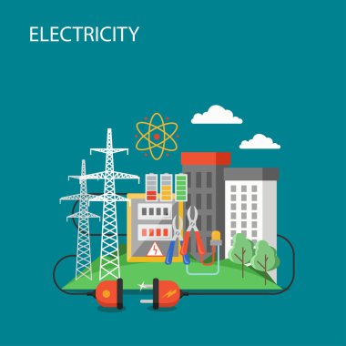 Elektrik iletim düz stil tasarlamak vektör