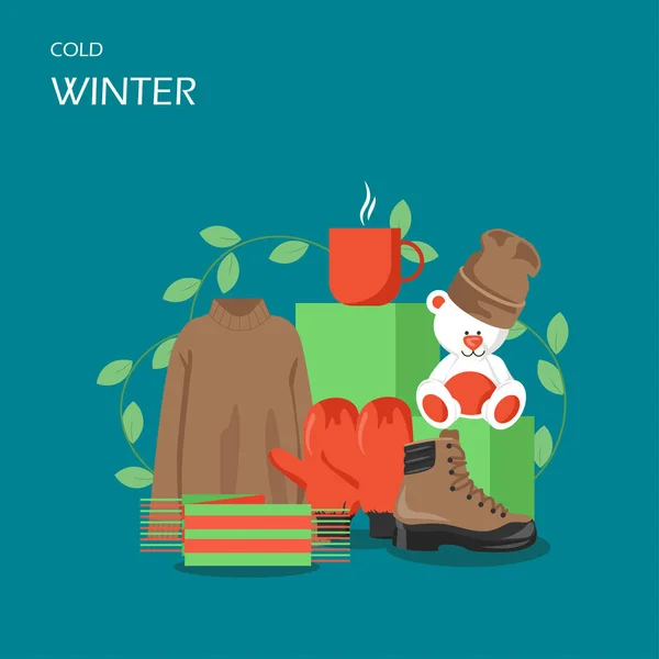 Inverno frio vetor design de estilo plano ilustração — Vetor de Stock