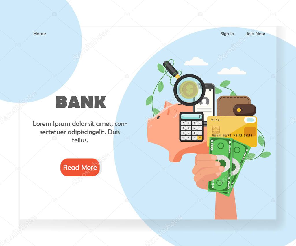 Bank vector website landing page design template