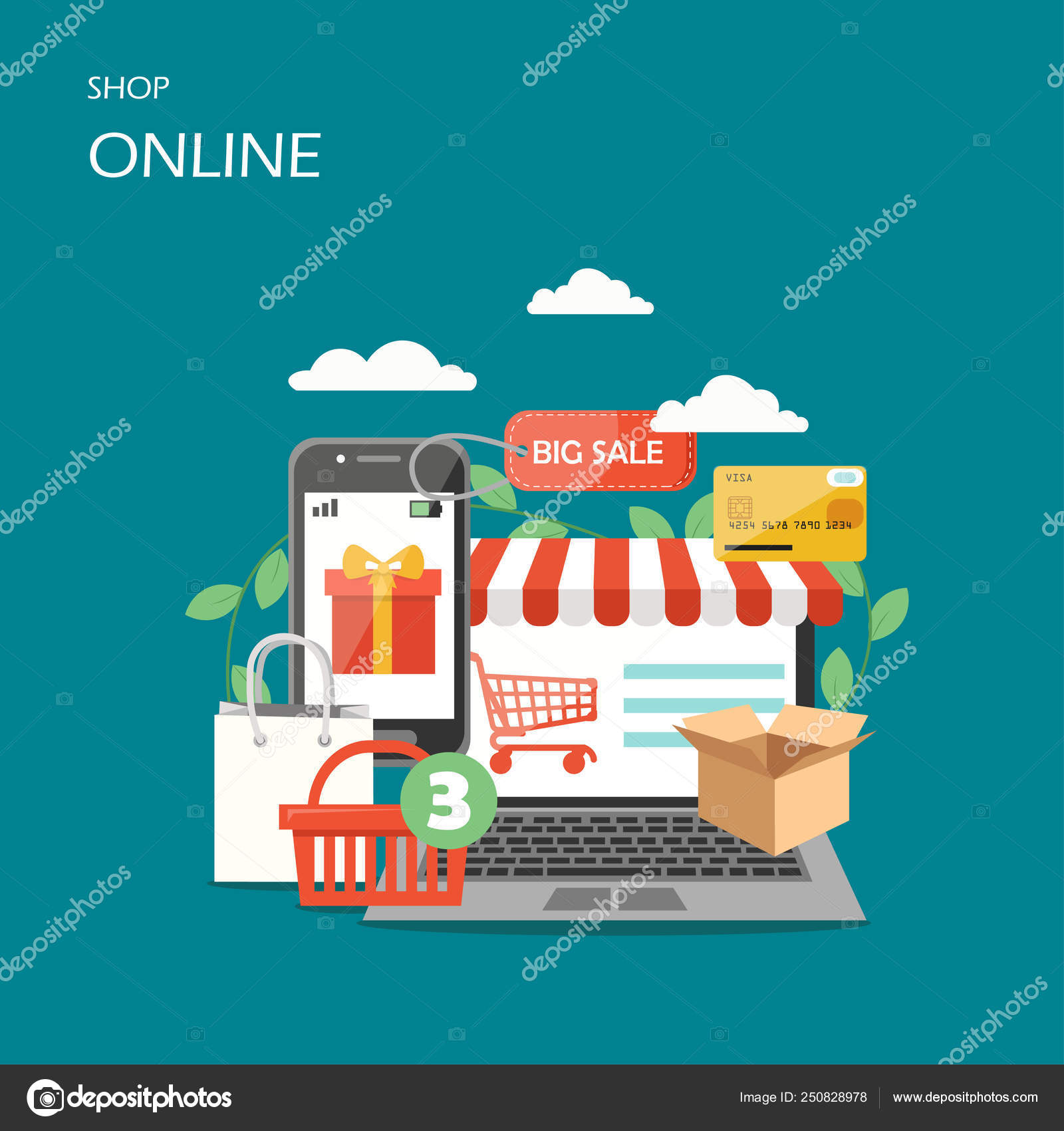 Online shop vector flat style design illustration Stock Vector by