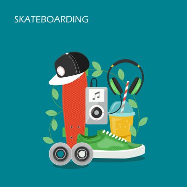 Set vektör düz stil tasarlamak kaykay