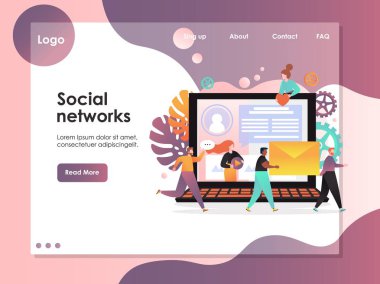 Sosyal ağlar vektör Web sitesi açılış sayfası tasarım şablonu