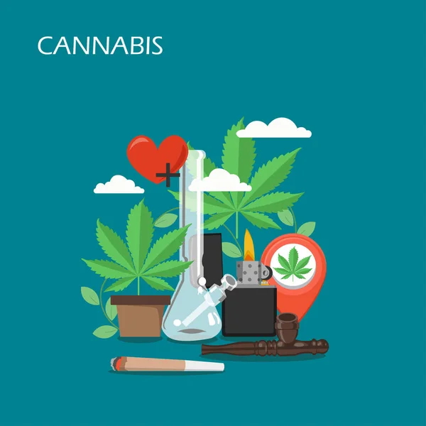 Cannabis instellen vlakke stijl ontwerp vectorillustratie — Stockvector