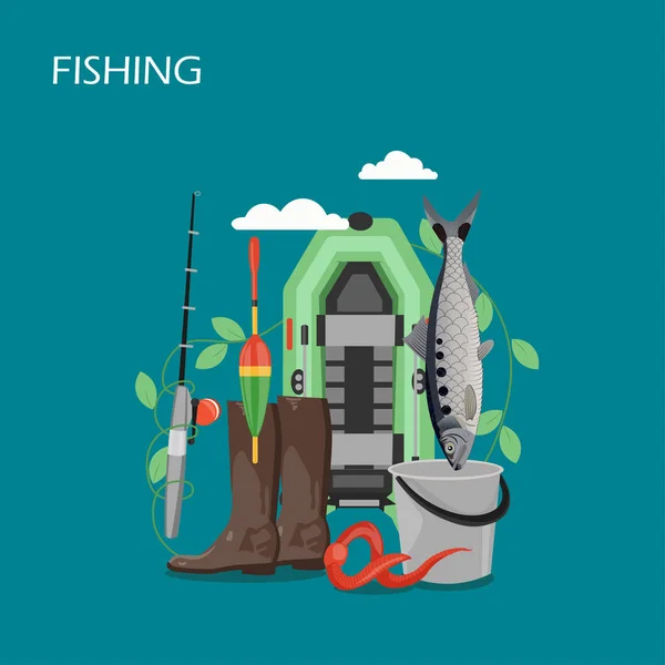 Fishing set vector flat style design illustration — Stock Vector
