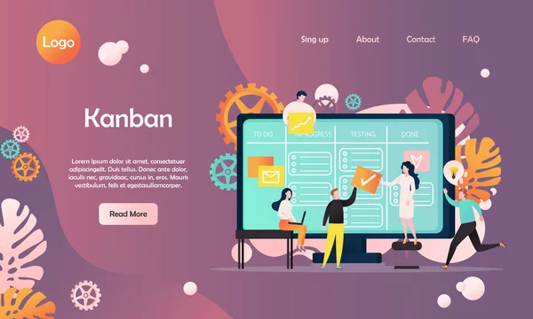 Kanban vektör Web sitesi açılış sayfası tasarım şablonu — Stok Vektör