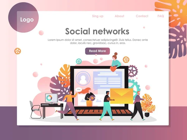 Soziale Netzwerke Vektor Website Landing Page Design-Vorlage — Stockvektor