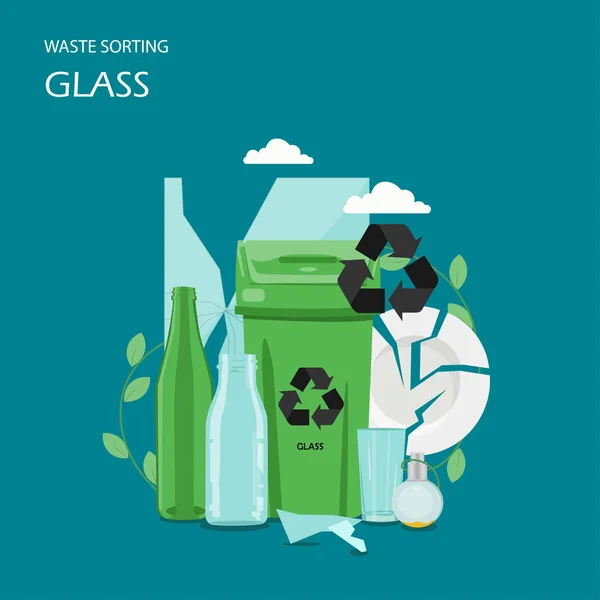 Illustration de conception de style plat vecteur de tri des déchets de verre — Image vectorielle