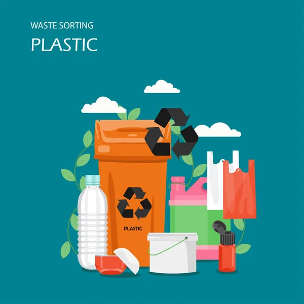 Illustration de conception de style plat vecteur de tri des déchets plastiques — Image vectorielle