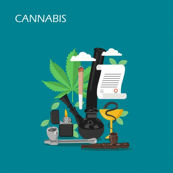 Medicinsk cannabis set platta stil design vektorillustration — Stock vektor