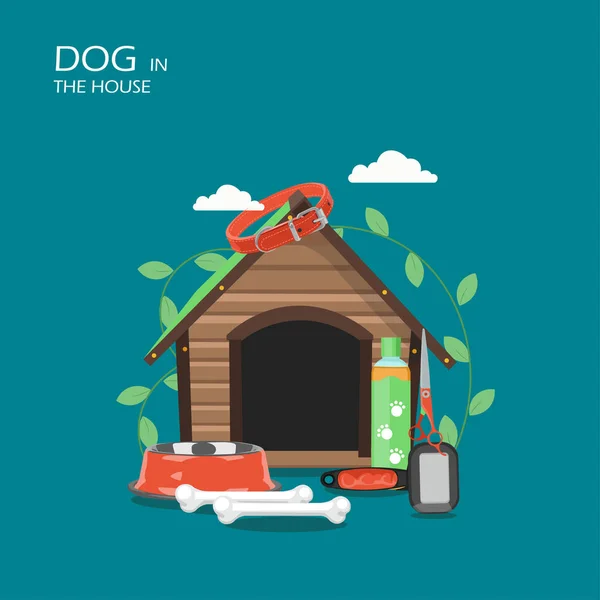 Собака в будинку Векторний дизайн плоского стилю ілюстрація — стоковий вектор