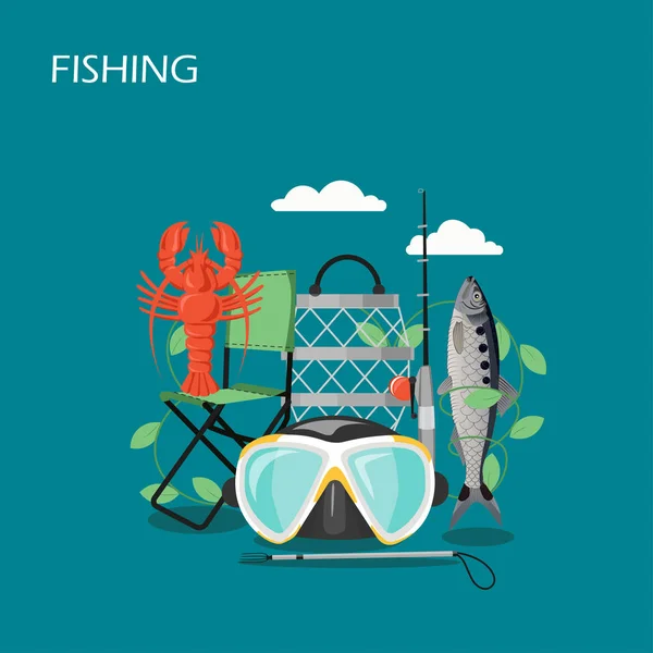 Fishing set vector flat style design illustration — Stock Vector