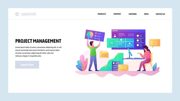 Modelo de design de web site vetorial. Gestão de projetos e desenvolvimento de negócios, trabalho em equipe no escritório. Conceitos de landing page para website e desenvolvimento móvel. Ilustração plana moderna — Vetor de Stock