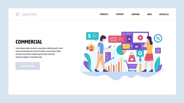 Vektor web site design mall. Digital marknadsföring och business kommersiell reklam. Landning sida begrepp för hemsida och mobil utveckling. Moderna platt illustration — Stock vektor
