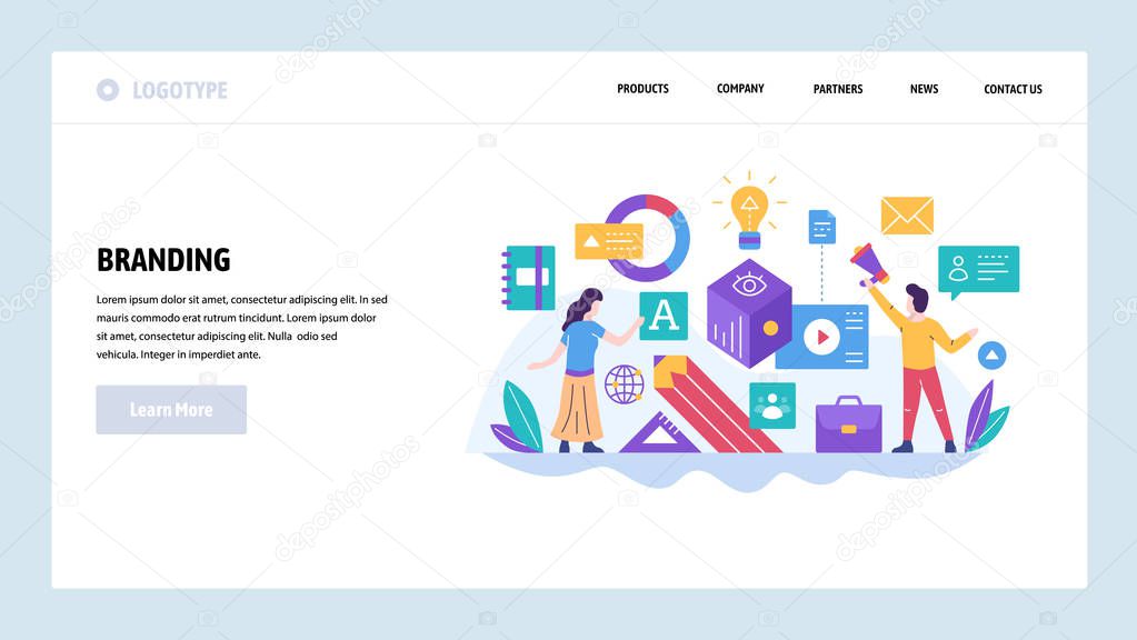 Vector web site design template. Branding, digital marketing and company identity. Brand business. Landing page concepts for website and mobile development. Modern flat illustration.