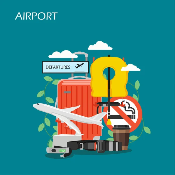 Aeroporto concetto vettore stile piatto disegno illustrazione — Vettoriale Stock