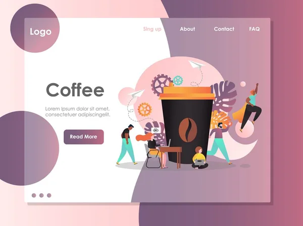 コーヒー ベクトルのウェブサイトのリンク先ページのデザイン テンプレート — ストックベクタ