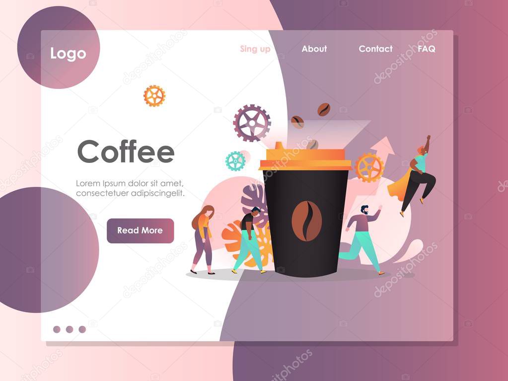 Coffee vector website landing page design template