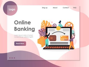 Online Bankacılık vektör Web sitesi açılış sayfası tasarım şablonu