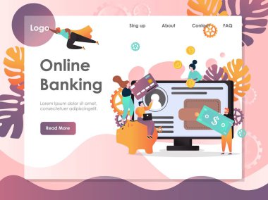 Online Bankacılık vektör Web sitesi açılış sayfası tasarım şablonu