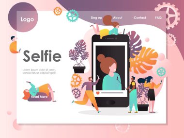 Selfie vektör Web sitesi açılış sayfası tasarım şablonu