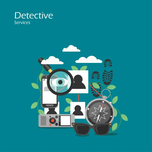 Detective servicios vector plano estilo diseño ilustración — Vector de stock