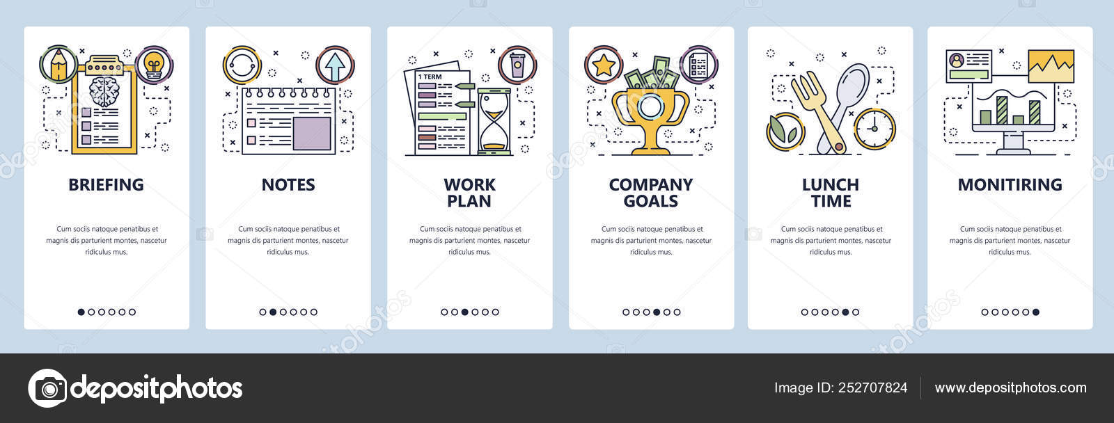 Mobile App Onboarding Screens Business Plan Office Notes Lunch