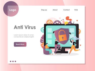 Anti Virüs vektör web sitesi açılış sayfası tasarım şablonu