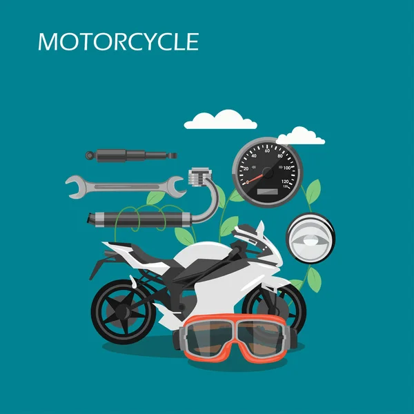 Motociclo parti vettore stile piatto disegno illustrazione — Vettoriale Stock