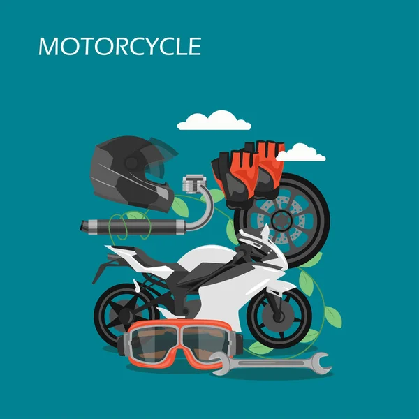 Motorkerékpár tartozékok vektor lakás Style design illusztráció — Stock Vector