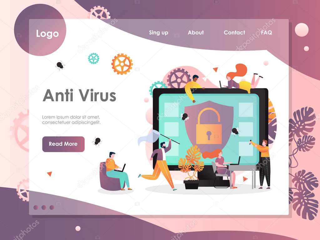 Anti Virus vector website landing page design template