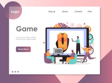 Oyun vektör web sitesi açılış sayfası tasarım şablonu
