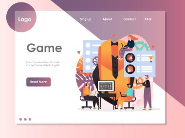 Oyun vektör web sitesi açılış sayfası tasarım şablonu