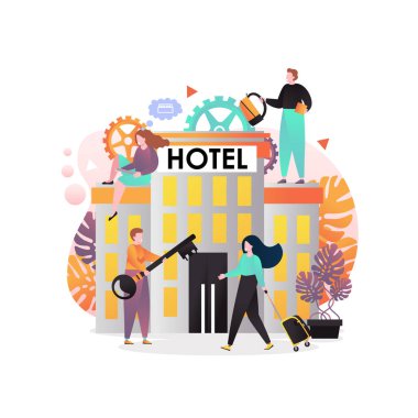 Web banner, web sitesi sayfası için otel hizmetleri vektör kavramı