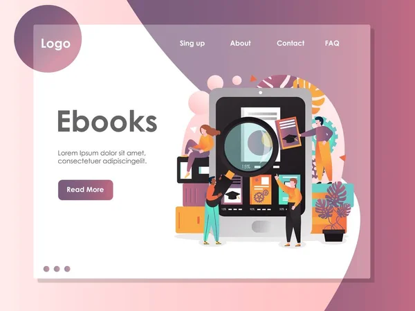 Ebooks vektör web sitesi açılış sayfası tasarım şablonu — Stok Vektör